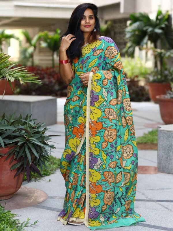 Tussar silk Kalamkari hand painted saree