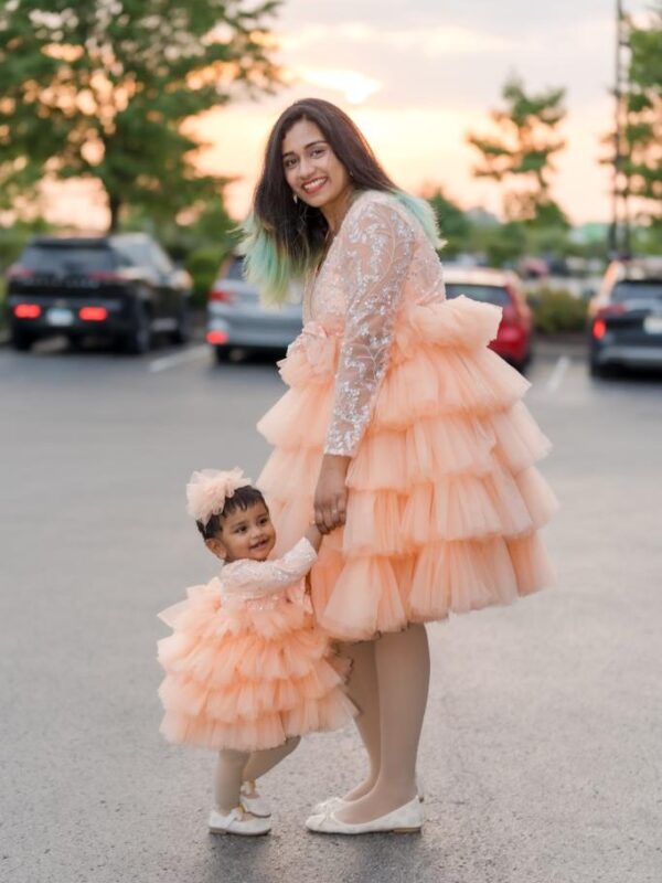 5 layered ruffle short knee length dress- mom & daughter duo