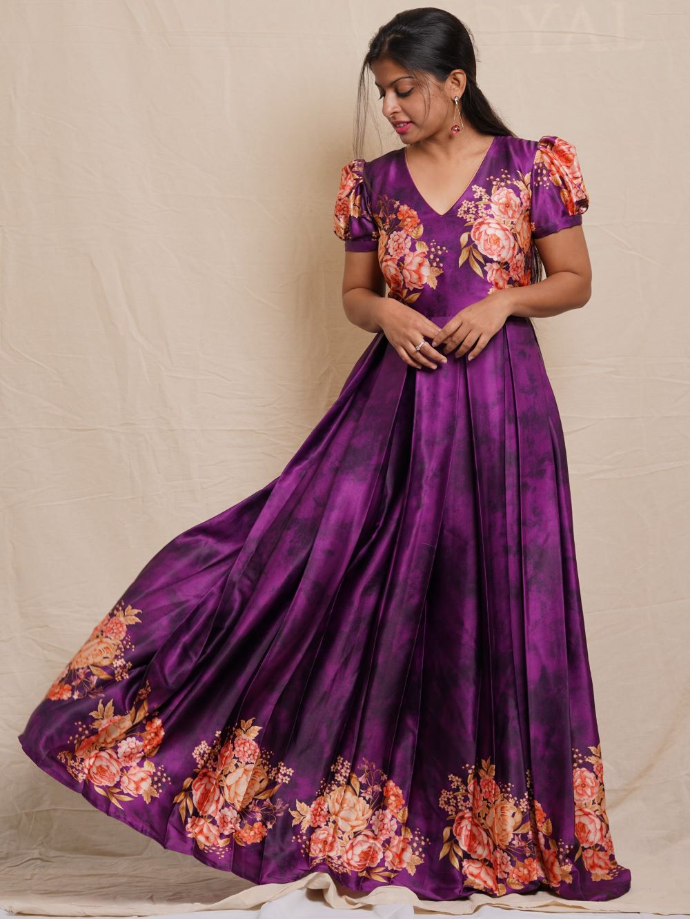 Dark purple Floral long gown