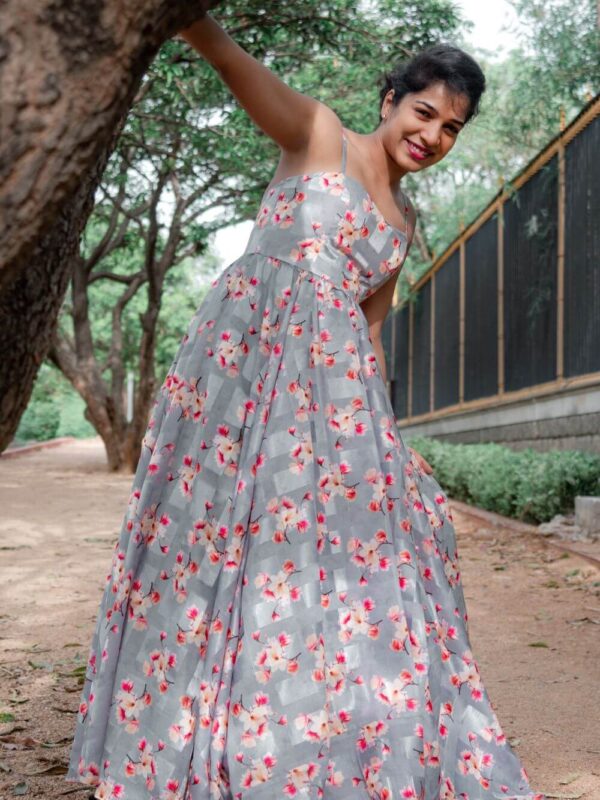 Grey Floral long gown