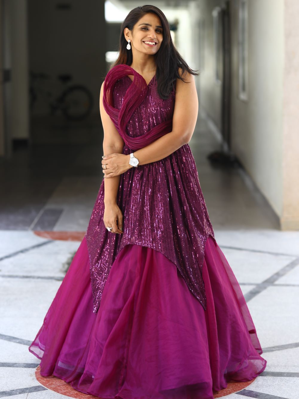 Sequence Dark wine ball gown